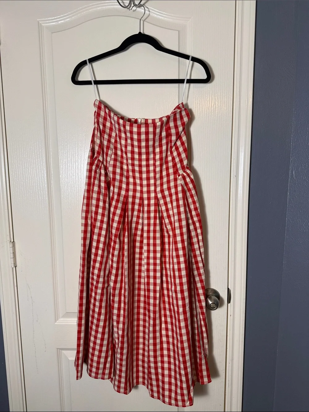 COMMENSE Red Gingham High-Waisted Pleated Midi Skirt - Picture 3 of 6